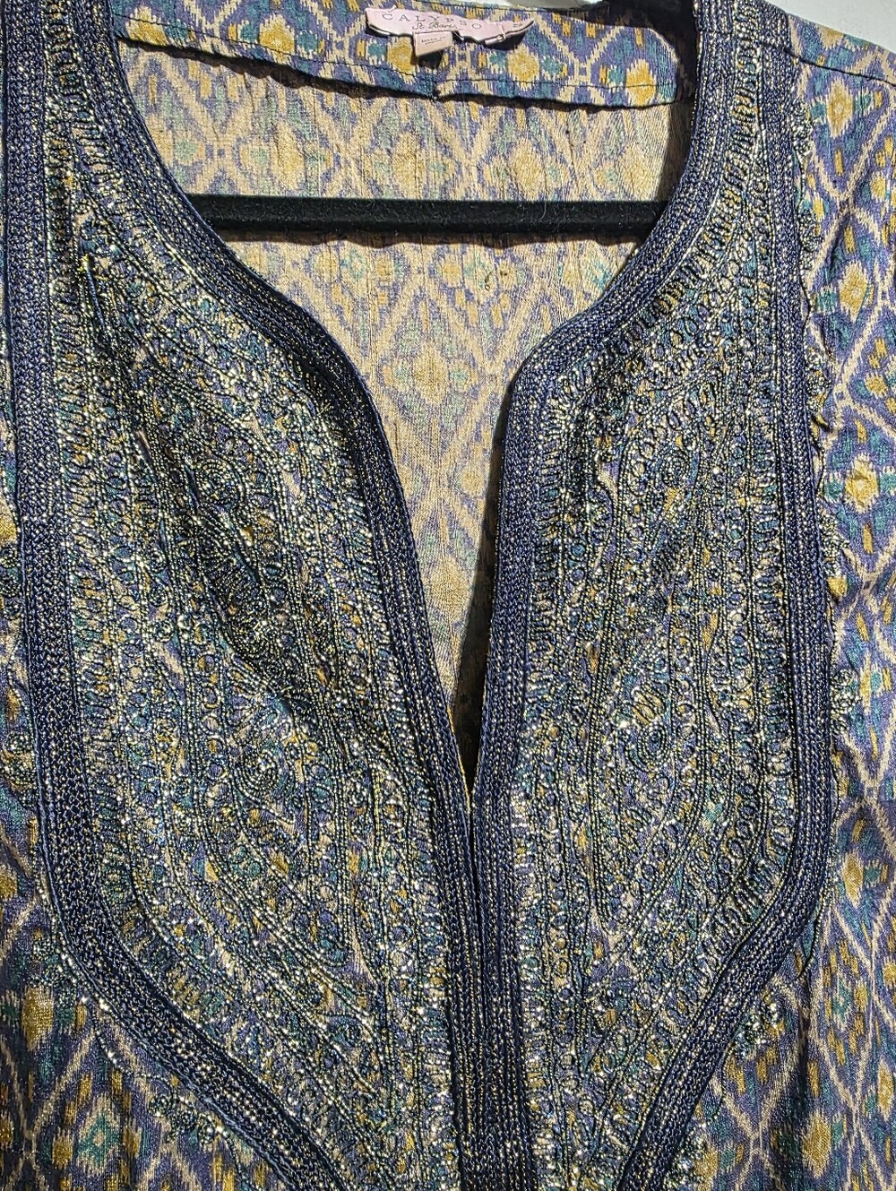 CALYPSO ST. BARTH SILK EMBELLISHED RESORT TUNIC DRESS COVERUP BOHO LUXE SZ S - Picture 5 of 10